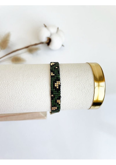 Nevoaccessory Haki Leopar Desenli Miyuki Bileklik Haki