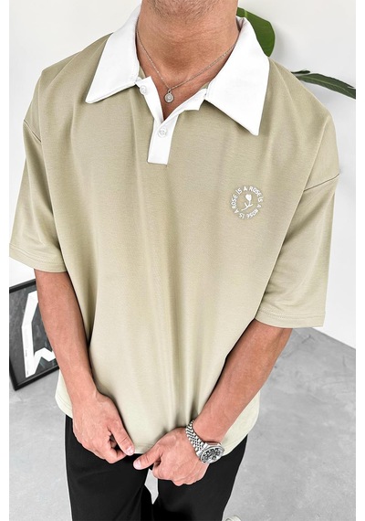 Su Yeşili Rose Polo Yaka Outplenty Premium Oversize Tişört Su Yeşili