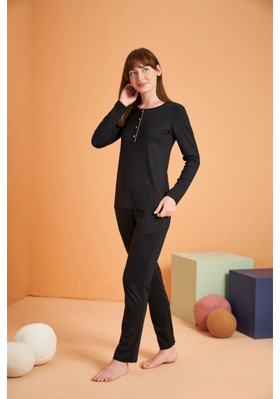 Kocabey Kadın Patlı Pijama Takım Siyah