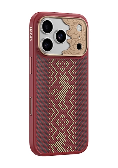 İphone 17 Pro Kılıf M-safe Uyumlu Karbon Fiber Benks Knight Armorpro Kevlar Kapak Kırmızı