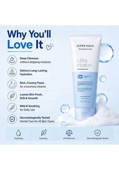 Tr 10 Çeşit Hyalüronik Asit İçeren Makyaj Temizleme Köpüğü200ml Super Aqua Ultra Hyalron Cleansing Foam