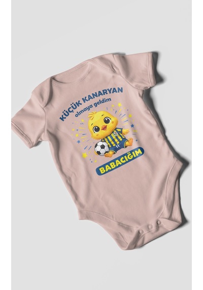 Morivokids Küçük Kanaryan Olmaya Geldim Babacığım Kısa Kollu Bebek Body %100 Pamuk Pastel Pembe