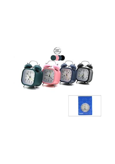 Twin Bell Alarm Clock Bgc-10 Kare Masa Çalar Saat Metal Kasa, Renkli, Pilli & Işıklı, Çap: 8.8 Cm