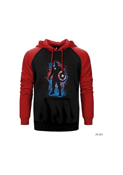Captain America Stencil Kırmızı Renk Reglan Kol Sweatshirt / Hoodie