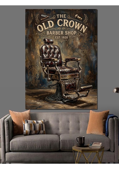 The Old Crown Berber Shop Dekoratif Kanvas - Mdf Ahşap Tablo