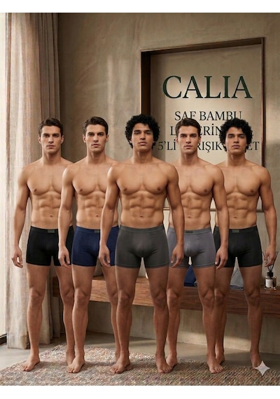 Qulat Calia 5'li Paket Erkek Bambu Boxer - Esnek Ve Nefes Alabilir Rahat Kalıp Karma Renk Seti Çok Renkli