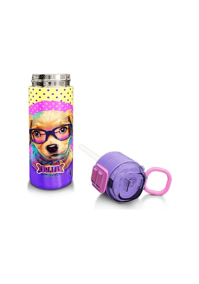Coral High Kids Sarı Pembe Sevimli Köpek Desenli Pipetli Ve Direkt İçim Çelik Termos 500 Ml 31953 Sarı