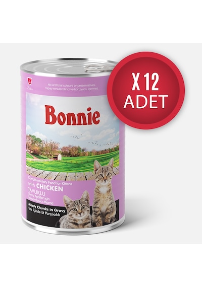 Bonnie Tavuklu Sos İçinde Et Parçacıklı Yavru Kedi Konservesi 400g x 12 Adet