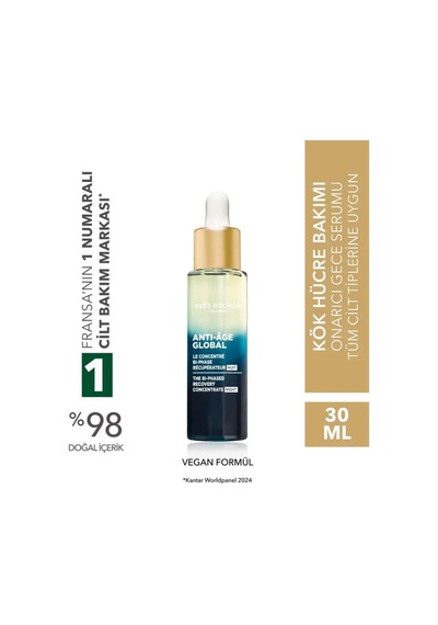 Yves Rocher Gece Serumu-niasinamid&hyaluronik Asit-yaşlanma Karşıtı Bitki Kök Hücre Bakımı Anti Age Global 30 Ml