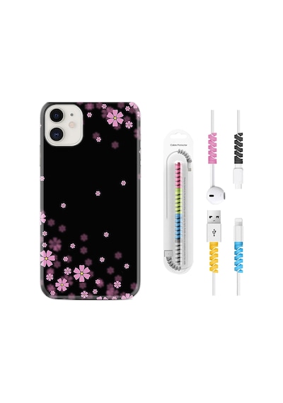 Apple Uyumlu iPhone 13 Kılıf Kablo Koruyuculu Black Flowers 1391