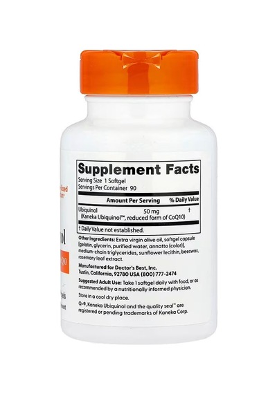 Doctor's Best, Ubiquinol With Kaneka Q+ Coenzyme Q10 50 Mg, 90 Softgels