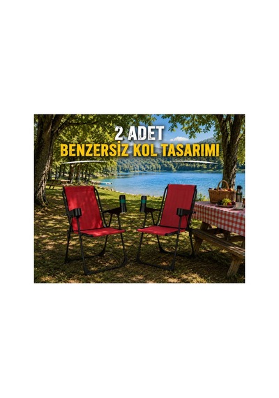 2 Adet Kamp Sandalyesi, Katlanır Kamp Sandalyesi, Bardaklıklı Kamp Sandalyesi,plaj Piknik Sandalyesi Kırmızı