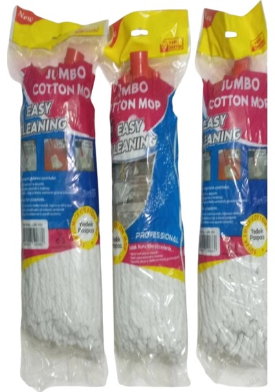 Easy Cleanıng Jumbo 3 Adet Pamuklu Islak Ipli Uzun Mop Paspas Başlığı Püskül