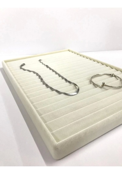 Yerli Üretim Madrid Model Süet Kumaş Krem Renk 34/24 Cm Kademeli Çekmece Ici Bileklik-kolye Standı Çok Renkli