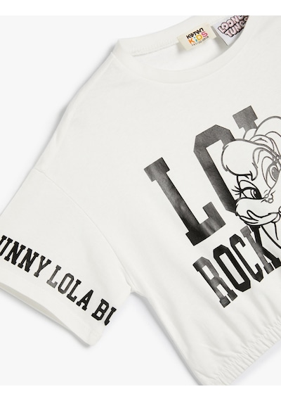 Koton Crop Lola Bunny Tişört Lisanslı Beli Lastikli Ekru 4skg10066ak Ekru