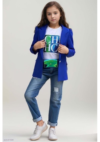 Riccotarz Kız Çocuk Üzeri Harf Pulpayet Tişört Ve Jean Saks Mavisi Blazer Ceket Alt Üst Takım Saks Riccotarz Kız Çocuk Üzeri Harf Pulpayet Tişört Ve Jean Saks Mavisi Blazer Ceket Alt Üst Takım Saks