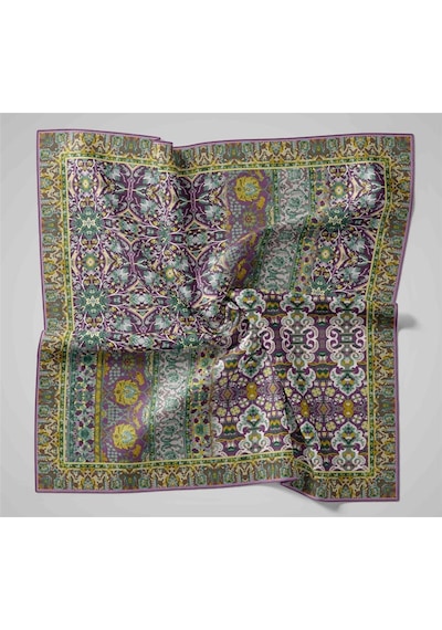 Silk Home Twill İpek Eşarp Mürdüm-butter Yellow Desenli Tok Duruşlu 90x90 Çok Renkli