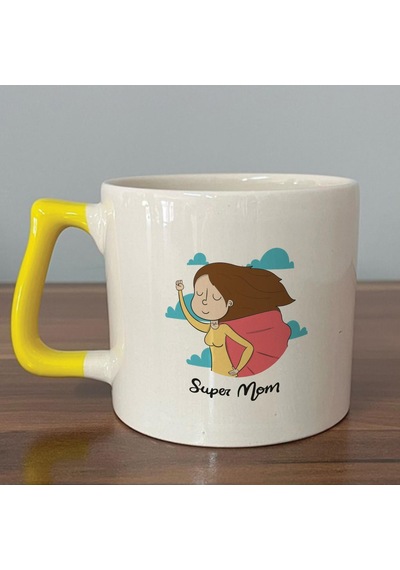 Süper Mom Pelerin Baskılı Sarı Kulplu D Kupa