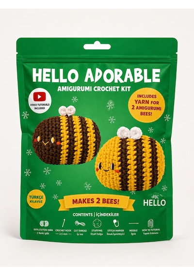 Bakgelal Hello Adorable Amigurumi Arı Yapım Kiti 2 Adet Bff Kendin Yap Hobi Seti, Türkçe Anlatımlı