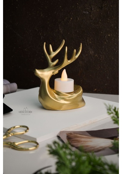 Tekli Dekoratif Hediyelik Gold Altın Tea Light Geyik