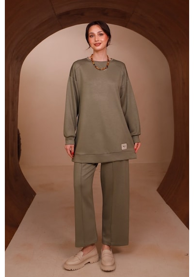 Balenbi Kadın Oysh Modal Kumaş Oversize 80 Cm Tunik Bol Paça Pantolon Tesettür Takım 1228 Haki Balenbi Kadın Oysh Modal Kumaş Oversize 80 Cm Tunik Bol Paça Pantolon Tesettür Takım 1228 Haki