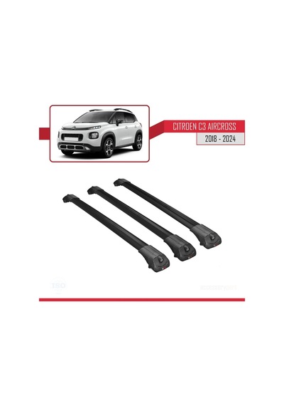 Citroen C3 Aircross 2018 Ve Sonrası İle Uyumlu Ace-1 Ara Atkı Tavan Barı Siyah 3 Adet Bar