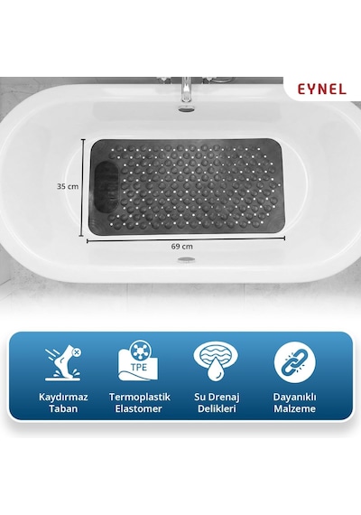 Vantuzlu Banyo Ve Duş Kaydırmazı Duşa Kabin Küvet İçi Vantuzlu Banyo Paspası 35x69 Cm Gri