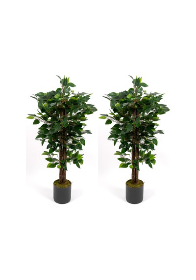 2 Li Yapay Benjamin Ağacı Seti 100 Cm Gri Saksılı Dekoratif Salon & Ofis Bitkisi