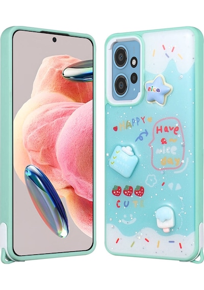 Redmi 12 4g Kılıf Parlayan Simli Kabartma Figürlü Cevze Kapak - Yeşil Yeşil Yeşil
