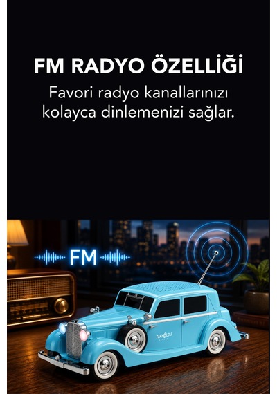 Retro Bluetooth Hoparlör 10w Vintage Araba Tasarımlı Fm Radyo Usb Tf Kart Destekli Tws Stereo