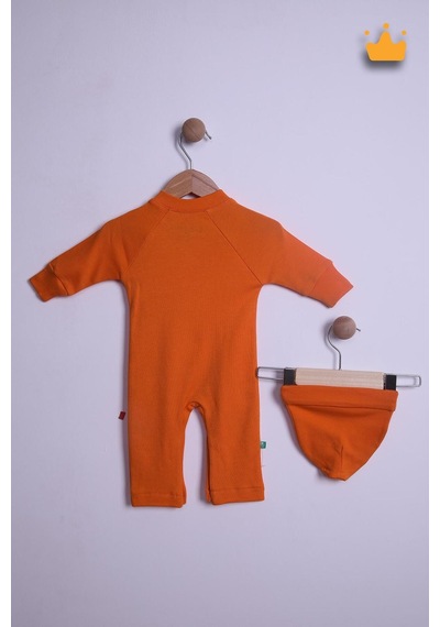 Babyhola Kız Erkek Bebek Tulum Bere Takım Pamuk Yaka Düğmeli İnterlok Reglan Kol 583 Hardal