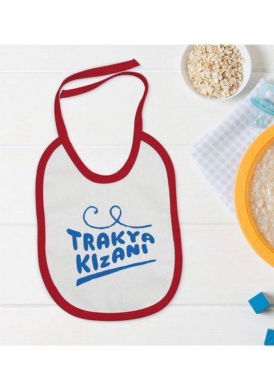 BK Kids Trakya Kızanı Tasarımlı Kırmızı Bebek Mama Önlüğü-1 Kırmızı