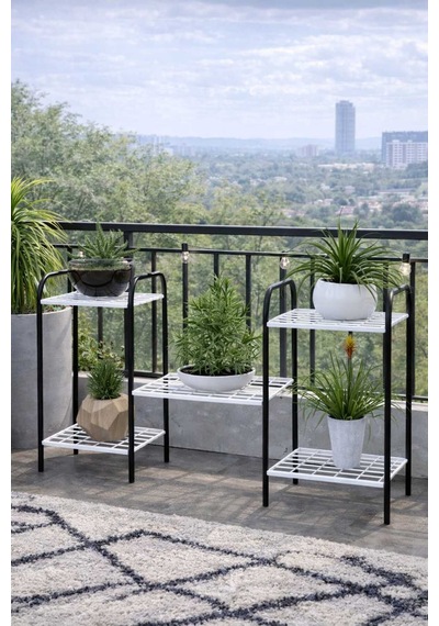 Metal Çiçeklik Ve Saksı Standı Raflı Bitki Rafı, Bahçe Ve Balkon İçin Modern Saksılık Dolap Beyaz