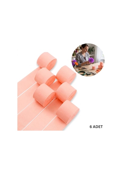 Somon Şerit Krapon Kağıdı Rulosu, Çiçek Yapım, Parti, El İşi Süsleme Kağıdı, 6 Adet, 4.5cm X 22metre