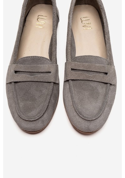 Luvishoes F02 Açık Gri Süet Hakiki Deri Kadın Loafer Ayakkabı