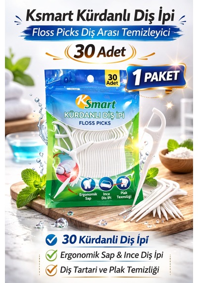 Hemengo Ksmart Kürdanlı Diş İpi 30 Adet Floss Picks Diş Arası Temizleyici 1 Paket Hmngobzs