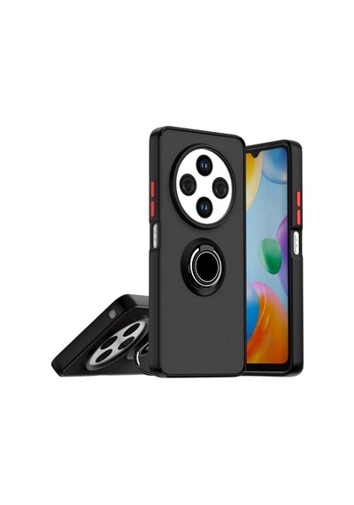Redmi 14C Uyumlu Kılıf Yüzüklü Standlı Extra Darbe Koruma Sert Silikon Kapak - Siyah
