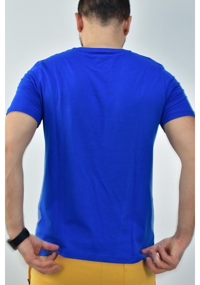 Escetic Erkek Saks Mavisi Slim Fit T-Shirt-3295