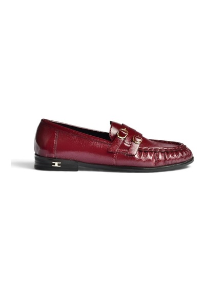 Fox Shoes Z820024208 Bordo Rugan Büzgü Detaylı Çift Tokalı Loafer Ayakkabı