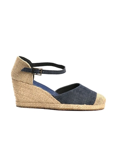 Star Tombis Gerçek Elişi Burnu Hasır Dolgu Topuk Kot Mavi Keten Hasır Espadril Handmade Koyu Mavi