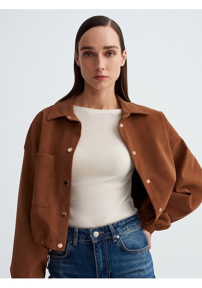 Dilvin 60781 Süet Bomber Ceket-taba Taba
