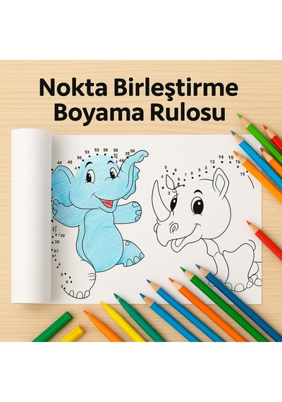 Hayvanlar Dünyası Nokta Birleştirme Boyama Rulosu 5 Metrelik Çocuk Aktivite Kağıdı Eğitici Ve Eğlenceli Boyama Rulosu