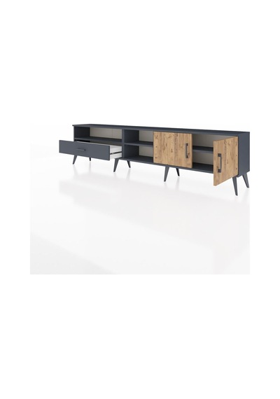 Arges Tv Ünitesi 3 Raflı Tek Çekmeceli 2 Kapaklı 220x30x51 Antrasit-çam/antrasit Atlas Çam/antrasıt - Antrasıt