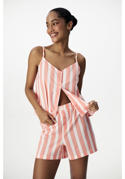 Penti Pembe Cozy Club Çizgili Pamuklu Şort Pijama Altı Pn27
