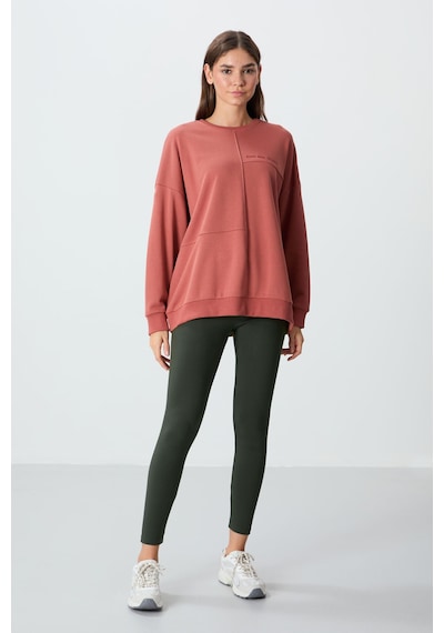 Tommy Life Kiremit Kompakt Pamuklu Kalın Pürüzsüz Dokulu O Yaka Oversize Fit Kadın Sweatshirt - 97288 Kiremit