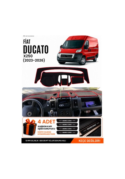 Fıat Ducato 2006-2014 X250 Uyumlu Torpido Örtüsü, Torpido Kılıfı - Siyah Kırmızı