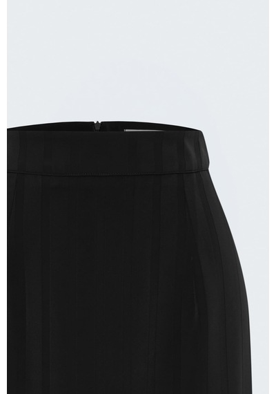 Sateen Çizgili Maxi Boy Etek - Siyah-138052