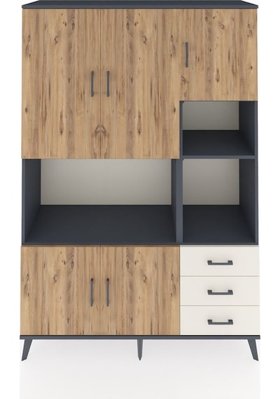 Hyperion Dolap 9 Raflı 3 Çekmeceli 5 Kapaklı 132x44x195 Antra... Antrasit