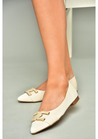 Fox Shoes U820048704 Bej Kumaş Sivri Burun Kadın Babet Bej-kumaş Bej