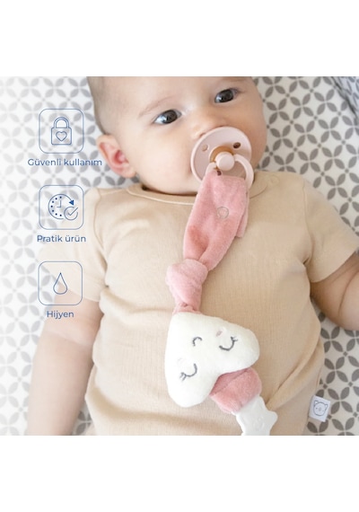 Babyjem Emzik Askısı Kalp Desen Gül Kurusu